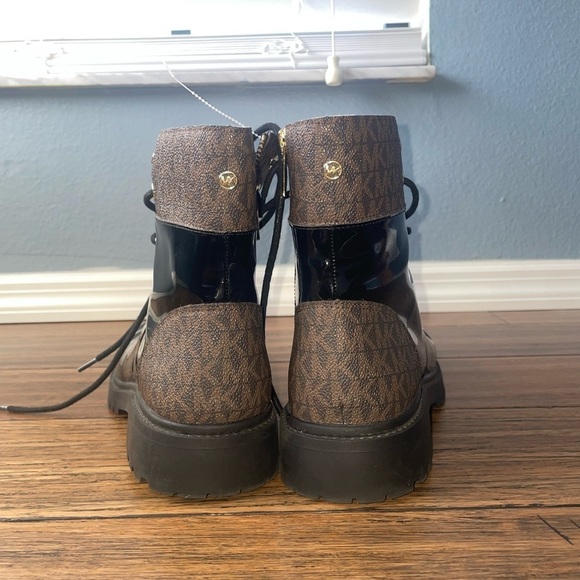 combat boots lace up monogram boots Michael Kors boots chunky boot Glossy black - Picture 5 of 13